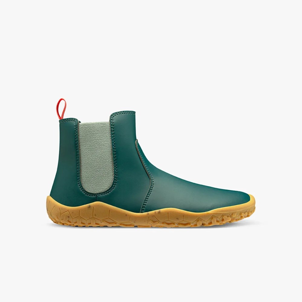 Vivobarefoot Fulham Rubber II Little Forest Folk Juniors Chelsea Boots Green UK GAFJ